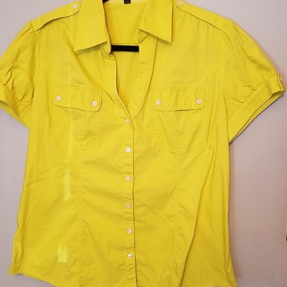 yellow button up blouse